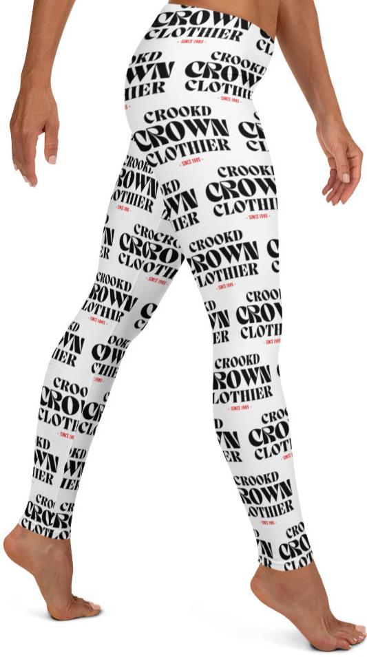 Crookd Crown Print Active Wear Leggings - White and Black right