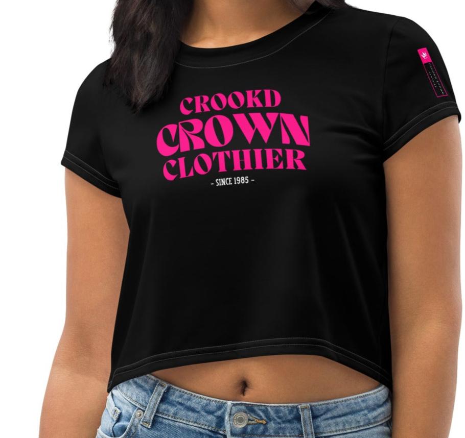 Crookd Crown Crop Top – Black & Hot Pink