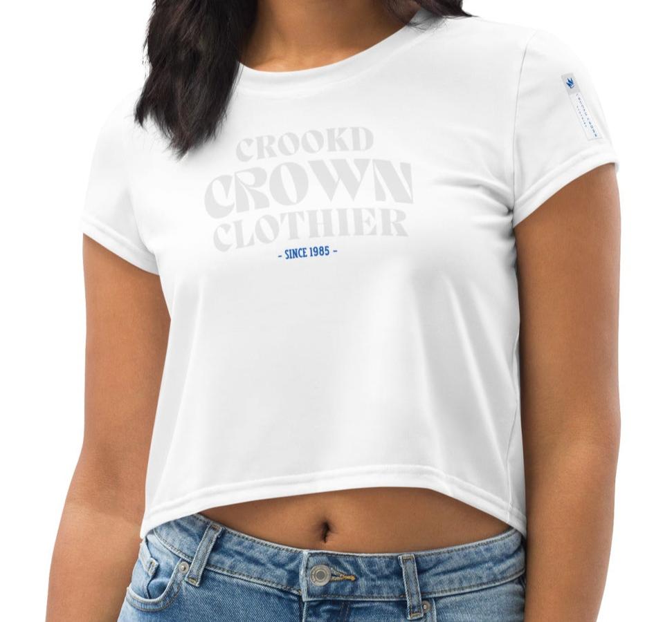 Crookd Crown Crop Top – White & Light Gray