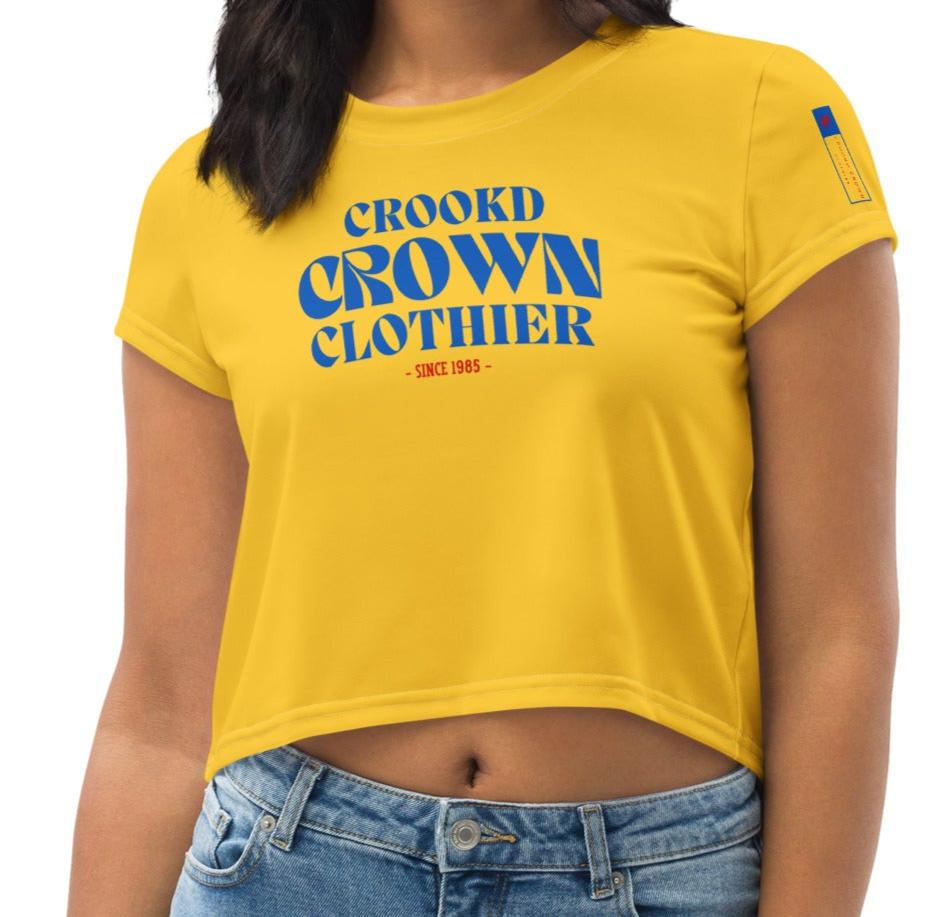 Crookd Crown Print Crop Top – Yellow & Blue