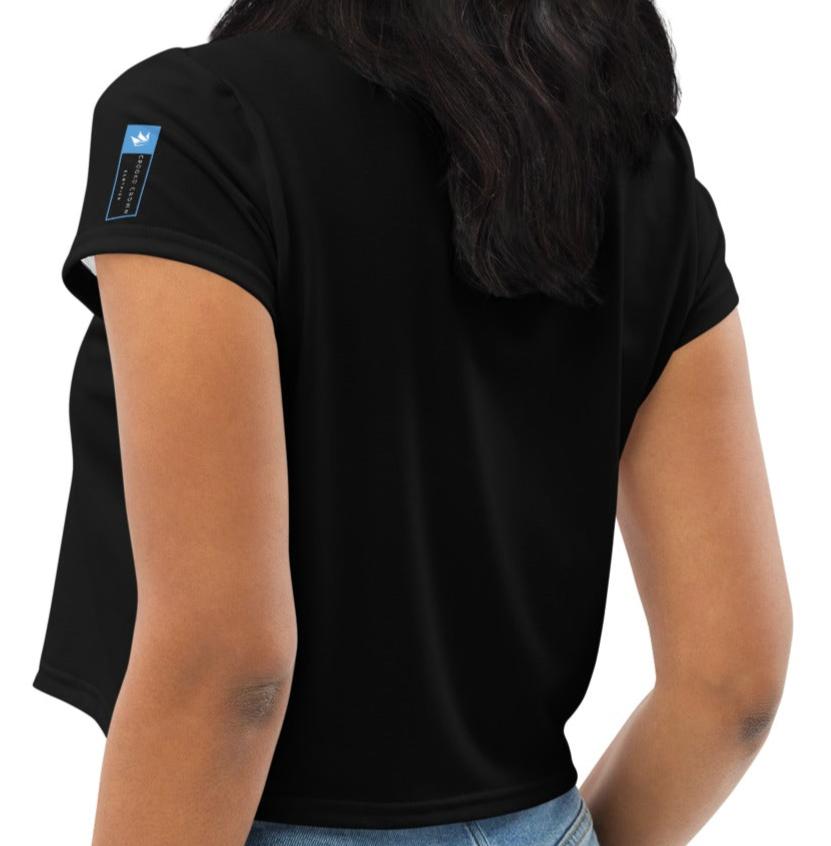 Crookd Crown Print Crop Top – Black & Blue back