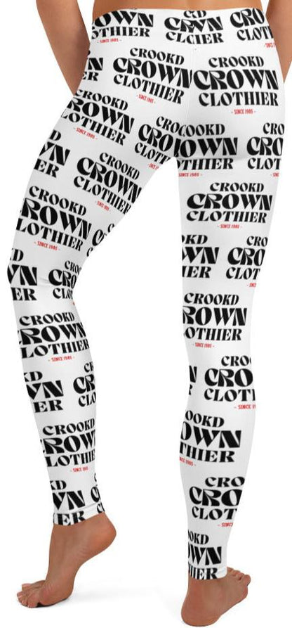 Crookd Crown Print Active Wear Leggings - White and Black back