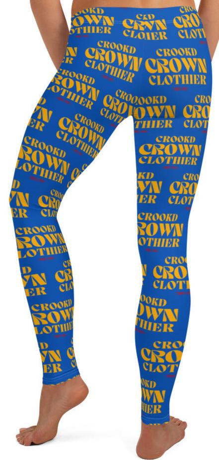 Crookd Crown Print Active Wear Leggings - Blue and Yellow back