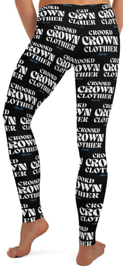 Crookd Crown Print Active Wear Leggings - Black and White back