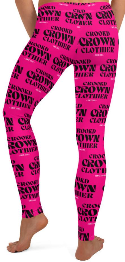 Crookd Crown Print Active Wear Leggings - Hot Pink and Black back