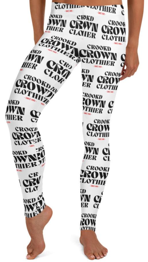 Crookd Crown Print Active Wear Leggings - White and Black