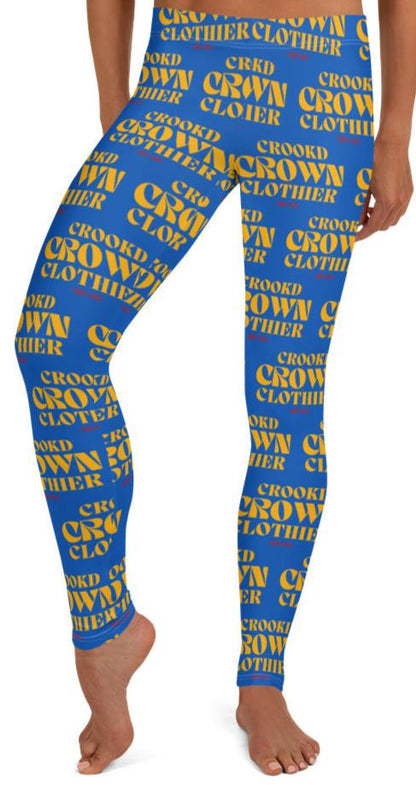 Crookd Crown Print Active Wear Leggings - Blue and Yellow
