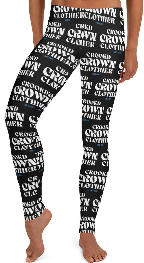 Crookd Crown Print Active Wear Leggings - Black and White