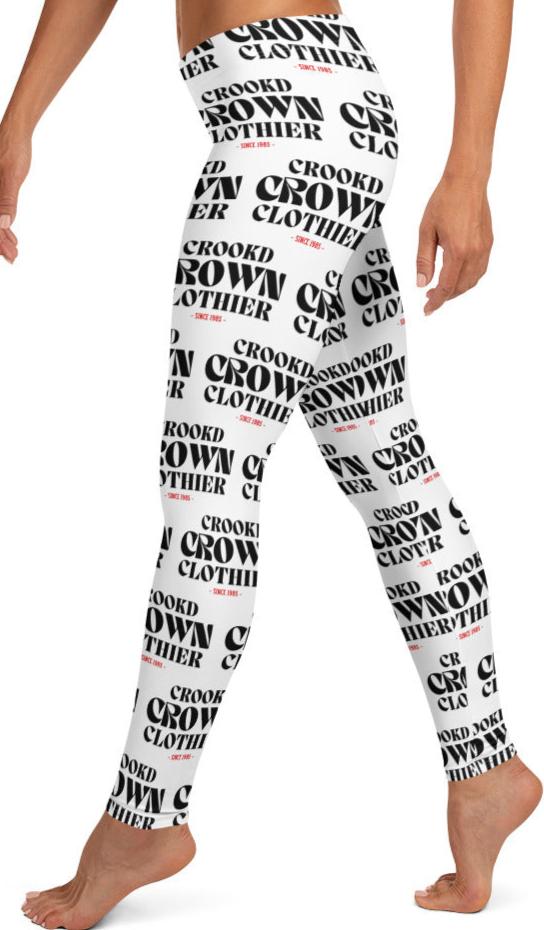 Crookd Crown Print Active Wear Leggings - White and Black left