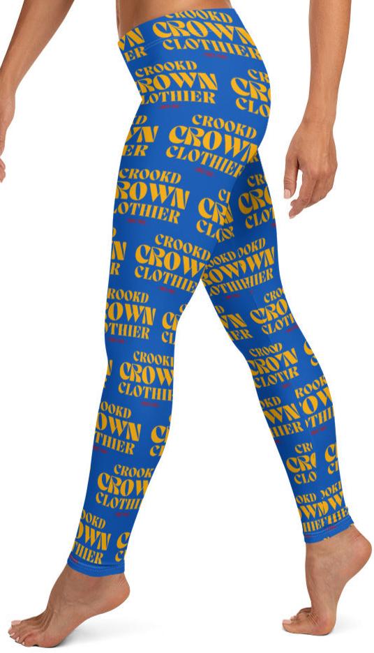 Crookd Crown Print Active Wear Leggings - Blue and Yellow left
