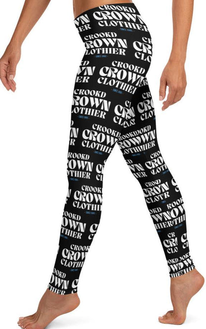 Crookd Crown Print Active Wear Leggings - Black and White left