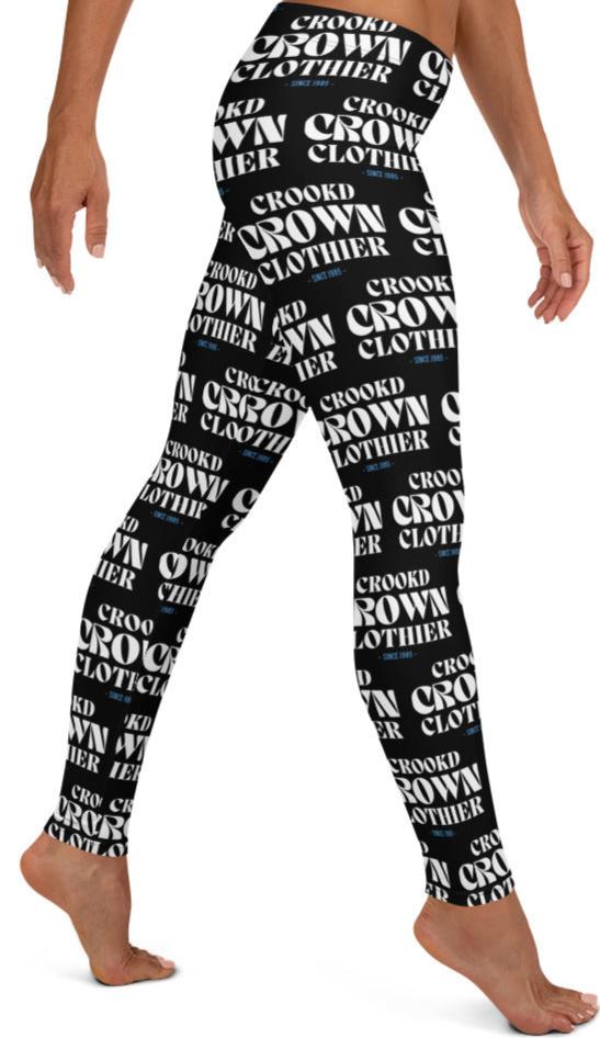 Crookd Crown Print Active Wear Leggings - Black and White right