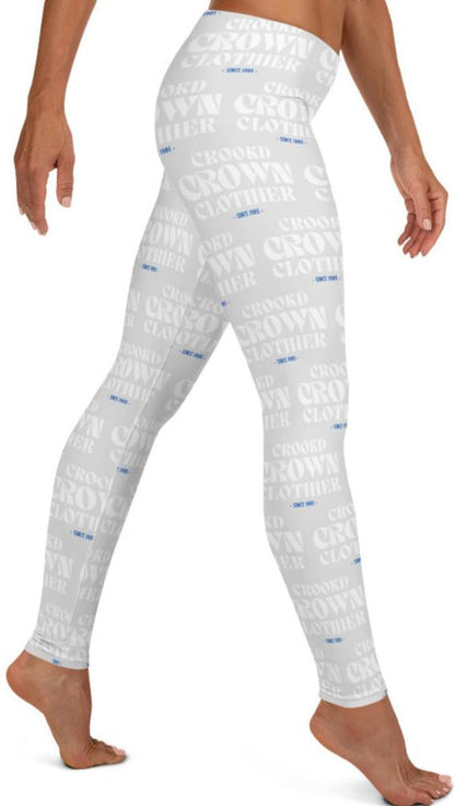 Crookd Crown Print Active Wear Leggings - Light Gray and White right