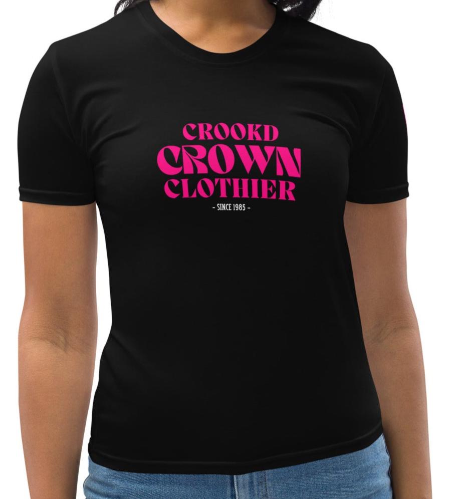 Crookd Crown Baby Doll Tee – Black & Hot Pink