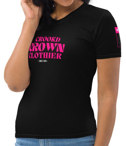 Crookd Crown Baby Doll Tee – Black & Hot Pink sie